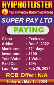 SuperPay LTD
   details image on Hyip Hot Lister